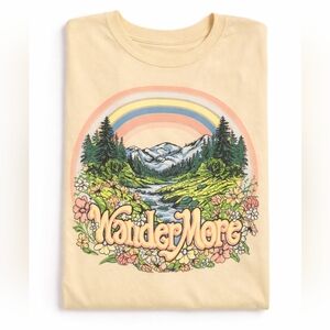 Simply Southern Graphic Tee Women’s Large Pale-Yellow Rainbow Mountain Shirt